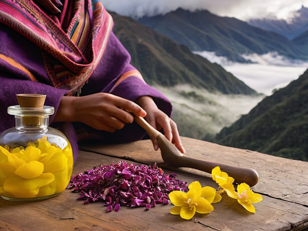 Andean women preparing herbal tincture #HerbalRemediesAGlobalJourneyThroughHolisticHealingHerbs