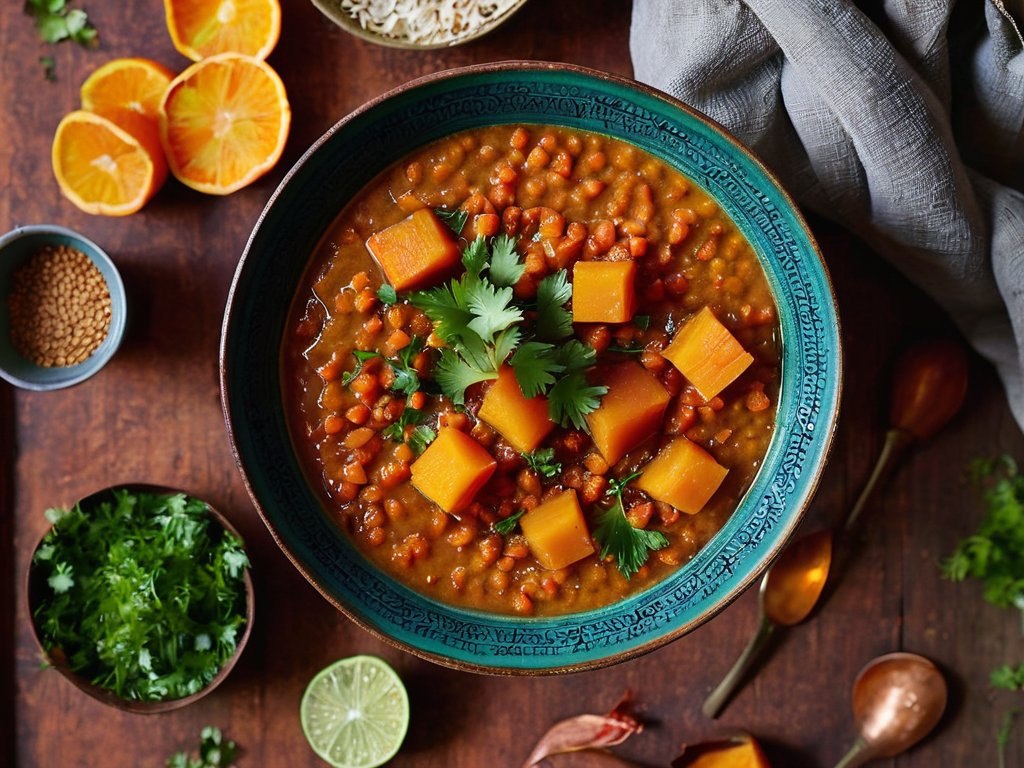 Spicy Lentil & Sweet-Potato Stew bowl