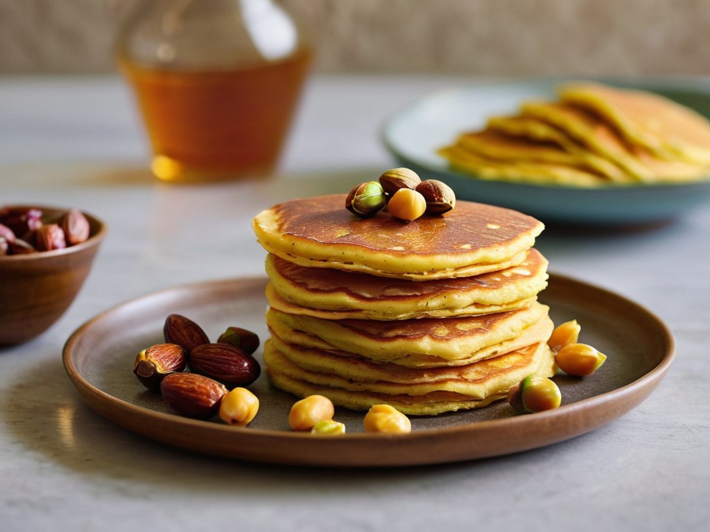 Golden Chickpea Flour Pancakes with Date Syrup