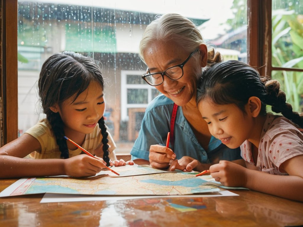 Family DIY Map‑Making Expedition on rainy kitchen