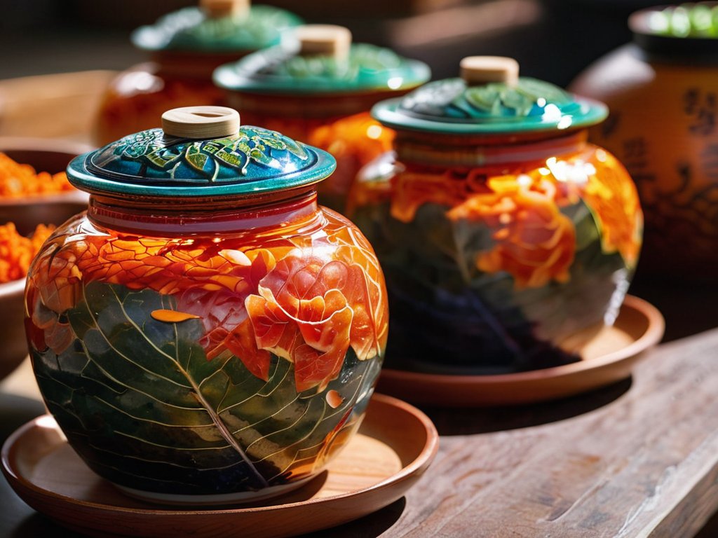 Kimchi: Fermented Firecracker bubbling jars at night