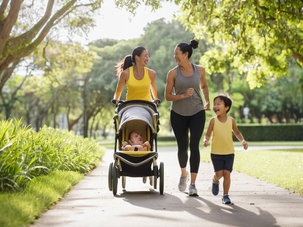 Family fitness activities together outdoors