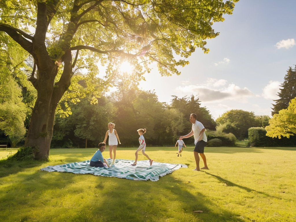 Family fitness activities outdoors together