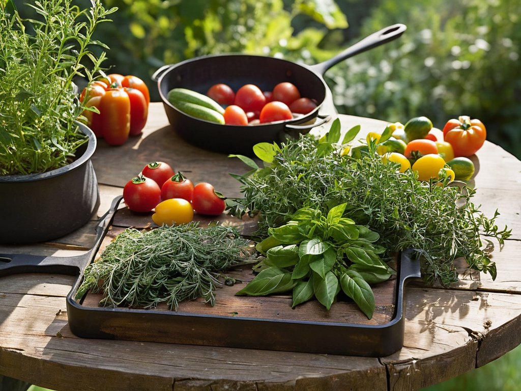 Fresh kitchen garden, growing culinary herbs