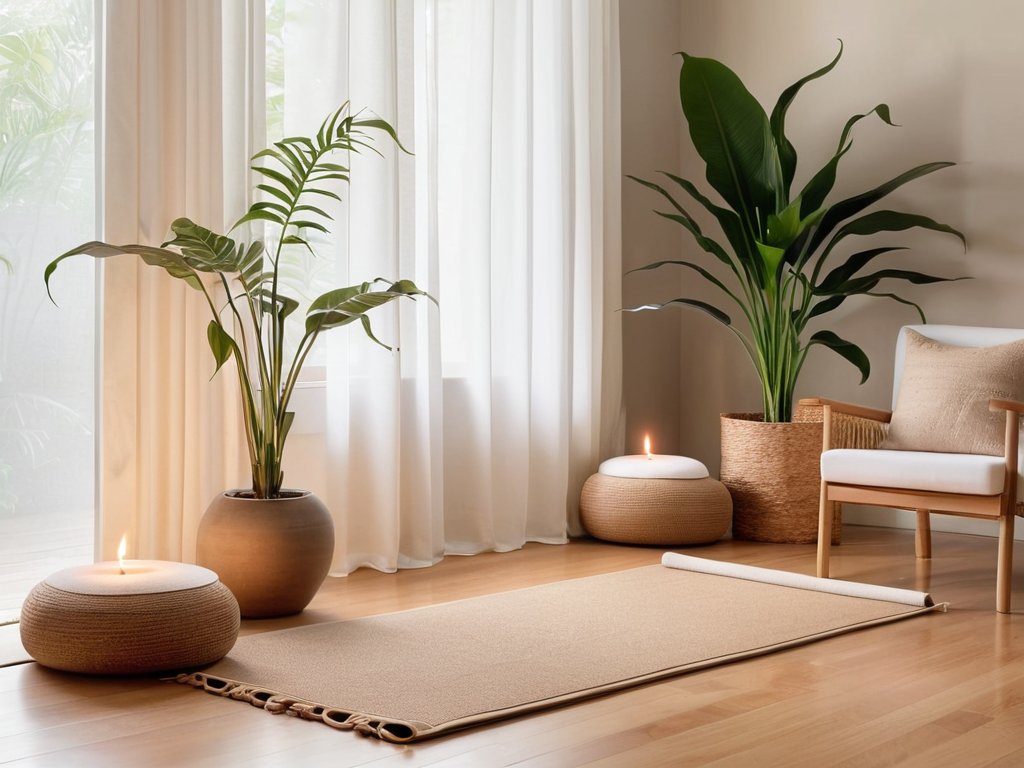 Calm decor in home yoga space setup