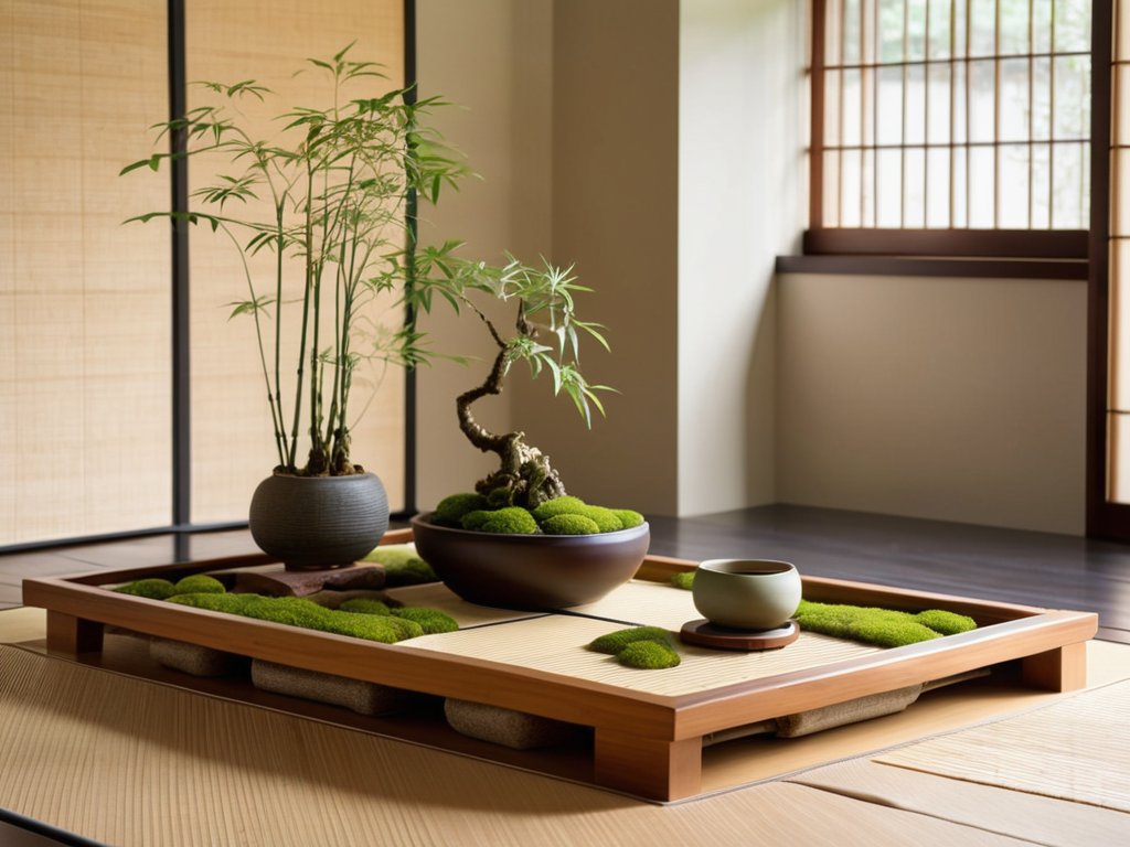 Calming zen indoor plants in serene space