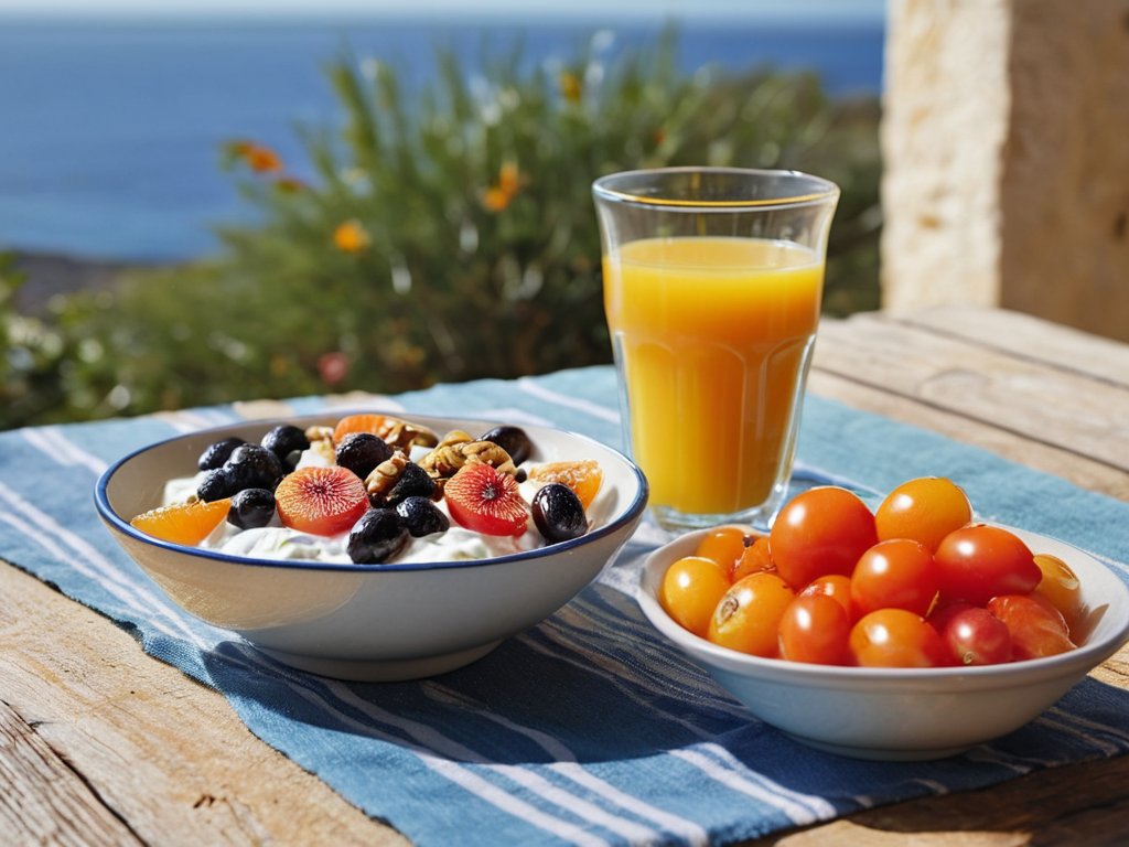 Mediterranean diet breakfasts guide with colorful plate