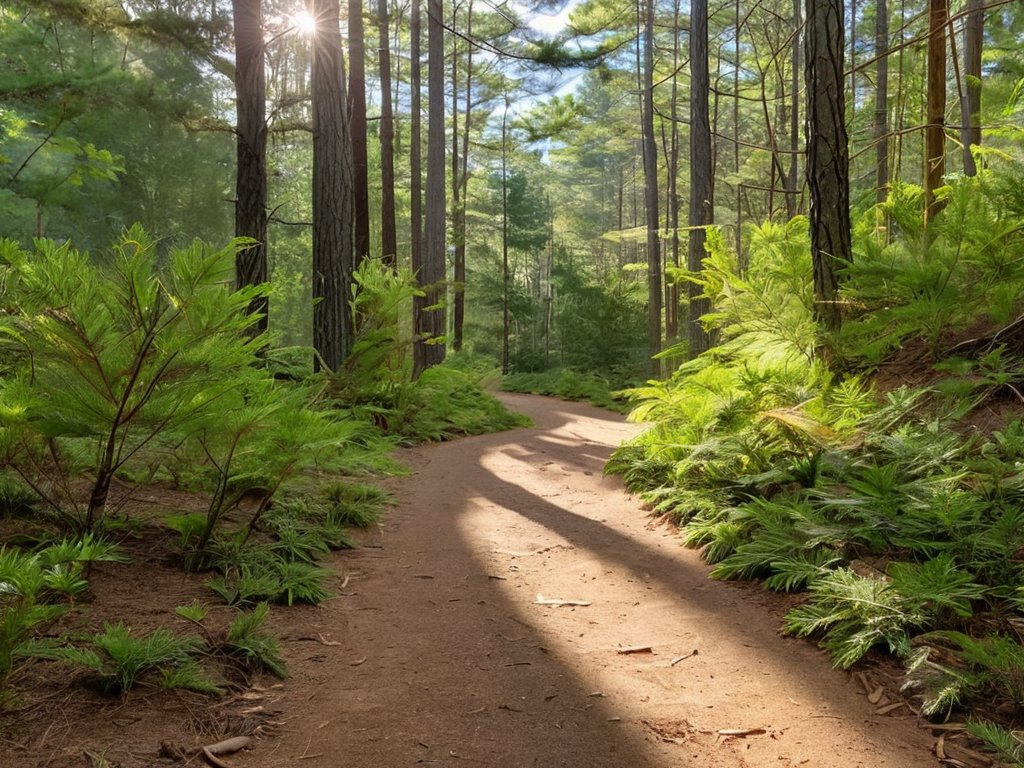 Serene nature trails in forest landscape
