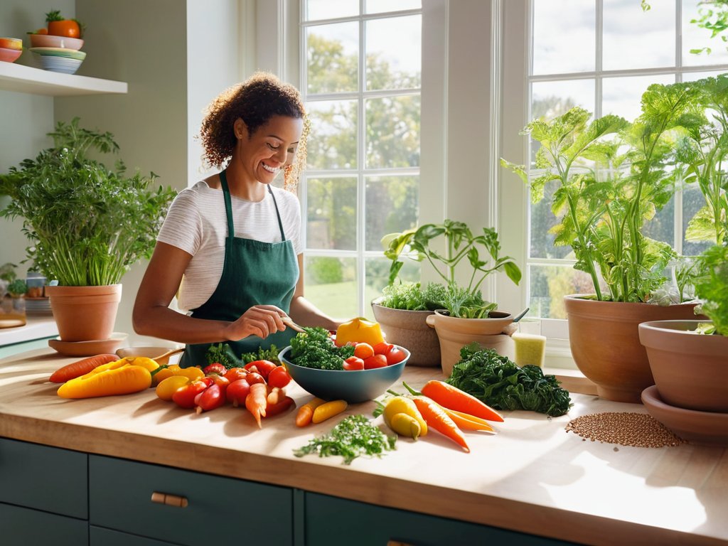 Plant-based living guide with fresh vegetables