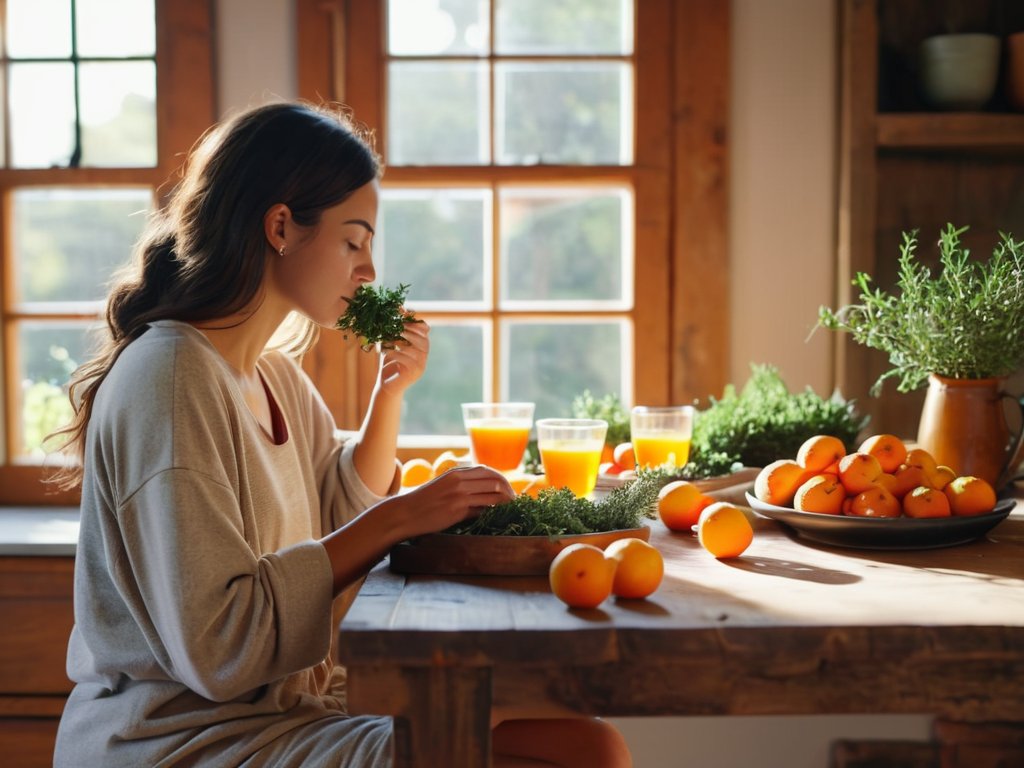 Seasonal foods self-care routine with fresh produce