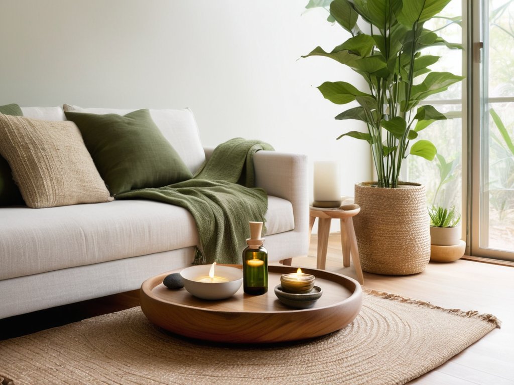 Cozy yoga corner, wellness space at home