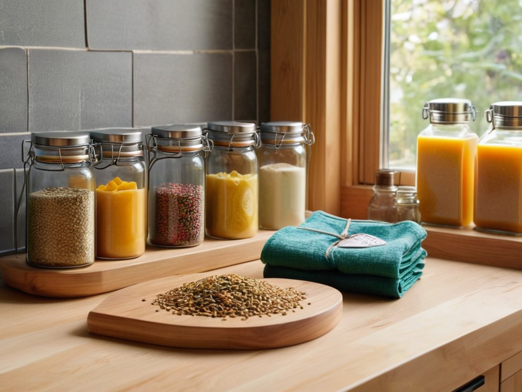 Zero-waste kitchen swaps: reusable containers displayed